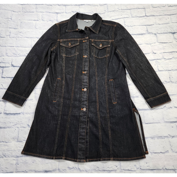 Chicos Jacket WOMENS 1 US M Black Denim Elongated Long Length Jean Topper Casual - Picture 1 of 8